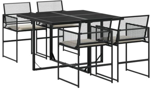 vidaXL Garten Essgruppe 5-TLG., Gartenmöbel Set mit Kissen, Gartengarnitur Tisch 4 Stühle, Sitzgruppe Sitzgarnitur, Schwarz Poly Rattan