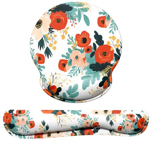 Dapesuom Keyboard Wrist Rest and Mouse Pad with Wrist Support, Memory Foam Wrist Rests for Keyboard and Mouse, Ergonomic Wrist Pad with Non-Slip Base, Pink Flowers