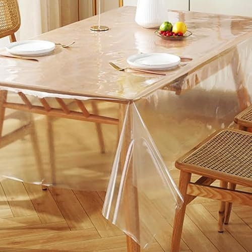 HDKAJL Tischdecke Durchsichtig 90x160cm, Tischfolie Transparent 0,2mm Klarsicht Tischdecke Transparent Schutzdecke Glasklar Durchsichtig Klarsichtfolie Tischschutz für Küche Zuhause Picknick Outdoor