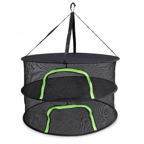 Elprico Herb Drying Rack Hanging Plant Dryer Net, 2 Tier Breathable Mesh Dry Net with Zipper Closure Storage Bag and Hook, for Hydroponics Flowers Vegetables