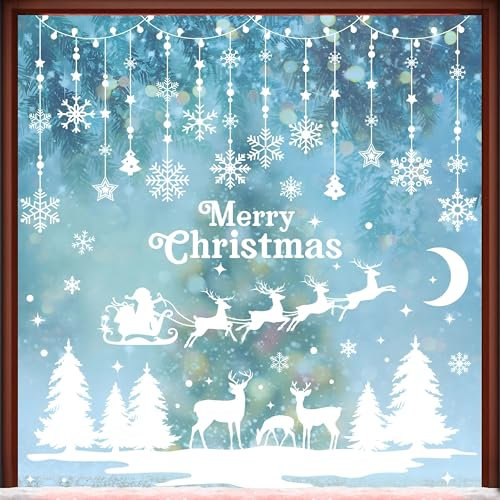 AhfuLife Fensterbilder Weihnachten, 209 Stück Fenstersticker Weihnachten Selbstklebend, Wiederverwendbar Doppelseitig Weihnachten Elch Weihnachtsbaum Fensterdeko für Winter Xmas Party Weihnachtsdeko