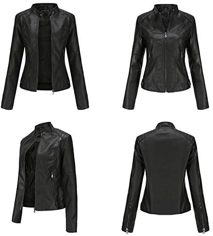 KHIRVWL Offerte Lampo del Giorno Giubbotto Chiodo Donna Ecopelle Giacca in Pelle Donna Corta Giubbotto e Tasche con Cerniera Giubbino Biker Vintage a Manica Lunga da Donna Giacca Pelle Curvy