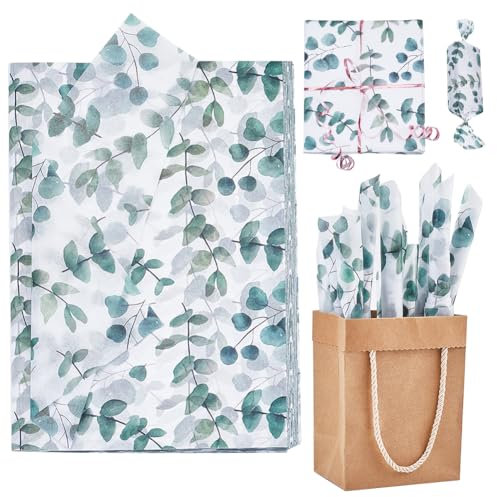 GORGECRAFT 100 Stück Eukalyptus Seidenpapier Grüne Blätter Botanisches Geschenkpapier Boho Kräuterdekor Verpackungsbeutel Für Hochzeit Geburtstag DIY Kunsthandwerk Partygeschenk Dekoration 35x50cm
