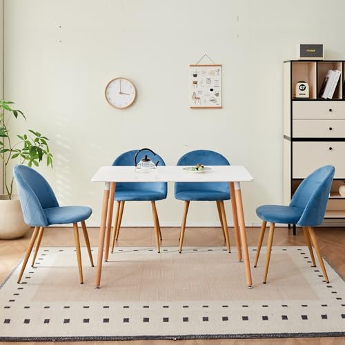 TTATC Esstisch mit 4 Stühlen Esszimmergruppe, Set mit 4 Esszimmerstühlen aus Samt und Küchentisch-Sitzgruppe für Wohnzimmer, Küche, Büro (110 x 70 cm Tisch + 4 Blau Samtstühle)