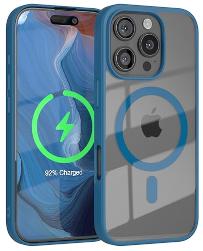 EAZY CASE Hülle für iPhone 16 Pro kompatibel mit Qi Charging Ultra Aufprallschutz Stoßfest und Kratzfest dünne Schutzhülle mit Kameraschutz Silikon Cover Clear Hybrid Handy Case Petrol - Qi Charging