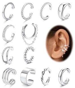 ORAZIO 12 Stück Ear Cuff Silber Set Damen Ohrmanschette Ohrringe Fake Ohrringe Fake Pircings Ohr Earcuffs Verstellbare Clip Ohrringe Non Piercing Fake Helix Knorpelohrringe Ohrmanschette