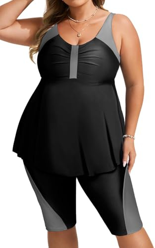 Hanna Nikole Tankini de Loisirs Grande Taille pour Femme Push Up Belles Noir et Gris 48