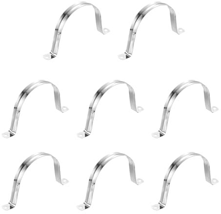 sourcing map 8Pcs Rigid Pipe Straps, 90mm(3.54) 201 Stainless Steel 2 Hole U-Shaped Bracket Tube Hanger Pipe Clamps for Fixing Pipe Cable