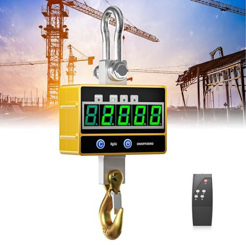 Tnamdan Pesante Bilancia Industriale 2000 kg per impieghi gravosi Bilancia per Gru Digitale Ricaricabile con Telecomando 2T Bilancia a Sospensione Elettronica ad Alta precisione da 2T (2T Yellow)