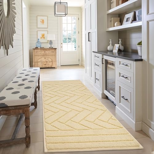 Biscpro Hallway Runner Rug Non-Slip 50x120cm Absorbent Dirt Trapper Rug Durable Rubber Backing Carpet Soft Machine Washable Long Door Mat for Entryway Laundry,Hallway-Beige