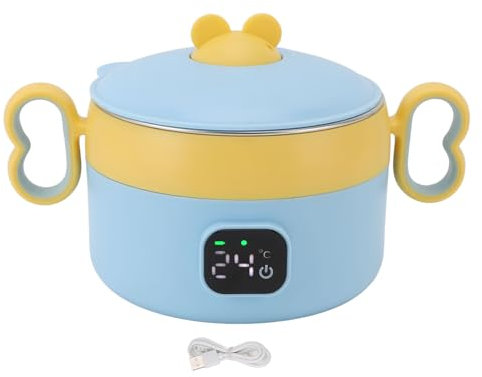 Topiky Electric Food Warmer Bowl, Portable Self Heating Lunch Box, Rechargeable Battery Powered, Stainless Steel Insulated, Fast Heating, Silver