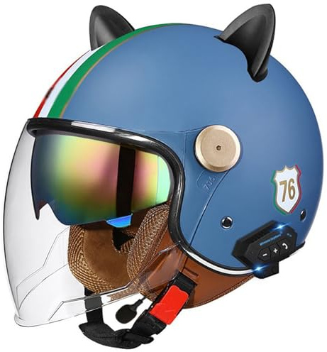 Casque De Moto Bluetooth 3/4, Casque Ouvert, Homologué ECE, Casque De Moto Bluetooth Intégré, Casque De Scooter Avec Pare-Soleil, Casque Demi-Coque Pour Hommes Et Femmes F1,S/(55~56cm)