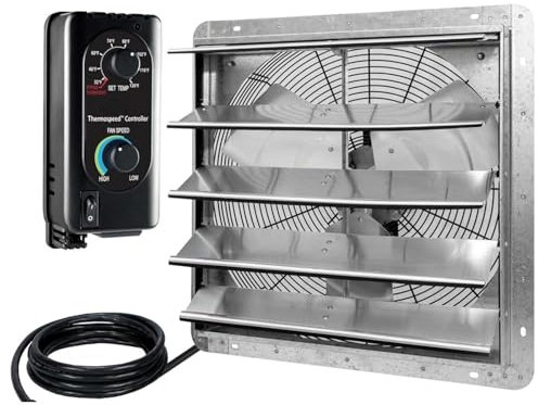 Ventilateur d'extraction, Ventilateur d'extraction mural à obturateur automatique de 20 pouces, avec thermostat et variateur de vitesse, zone de couverture argentée Pour salle de bain au plafond