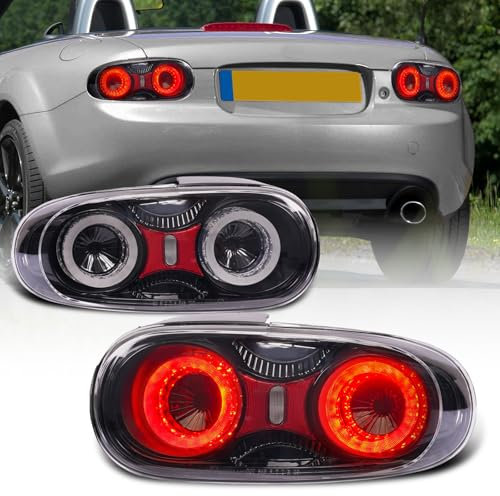 Archaic Rückleuchten kompatibel mit 2009-2015 Mazda MX-5 MK3 NC2 NC3 Miata Roadster 2-türiges Cabrio, mit Animation DRL,mit E-Prüfzeichen (Klar m Reflektor)