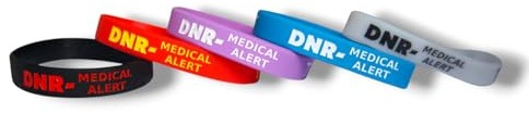 Tommy K Products Lot de 5 bracelets de sensibilisation médicale avec inscription « Please Do Not Resuscitate » - Blanc, rouge, noir, violet, bleu