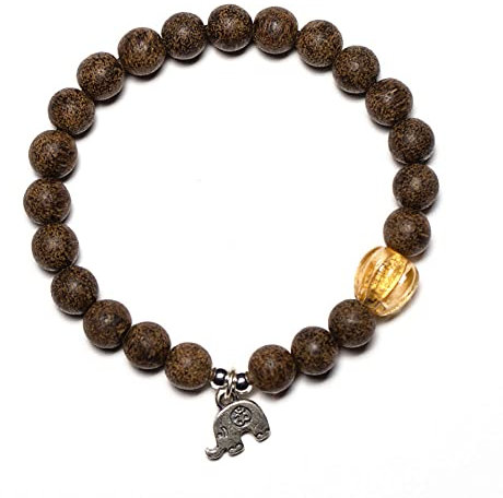BTYQKZVPM Mala-Gebetsperlen-Armband, Adlerholz-Armband mit 925er Silber-Elefanten-Anhänger 8 mm Gebet Yoga