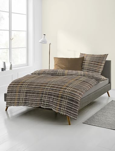 Bierbaum Bettwäsche 4143, Fein-Biber, Designed in Germany, Braun 80, 155x220 + 80x80 cm, Komfortgröße