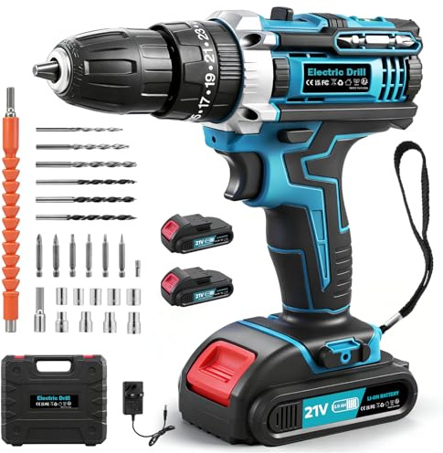 Cordless Drill 21v, Cordless Drill Set with 2 * 2000mah