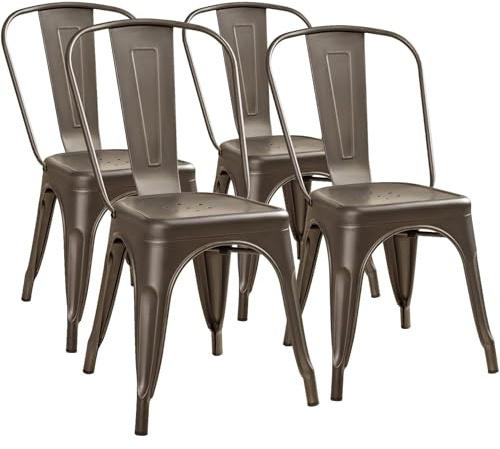 Furmax Metal Dining Chairs Set of 4, for Indoor/Outdoor, Gun