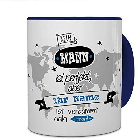 printplanet® Tasse mit Namen personalisiert - Motiv Nicht Perfekt (Für Männer) individuell gestalten - Farbvariante Blau