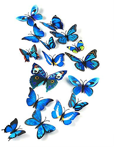 TUPARKA 36-teiliges 3D-Wandsticker, Schmetterlinge, Mädchen, Schlafzimmerzubehör, Blau