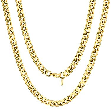 FOCALOOK Herren Panzerkette 6MM Halskette Vergoldet Edelstahl Halskette für Jungen Gliederkette Hip Hop Kette Damen Schmuck Kettenlänge 55CM
