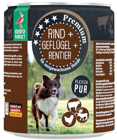 Kiebitzmarkt Premium Dose Rind & Geflügel & Rentier Hundefutter Nassfutter (12x800 g)