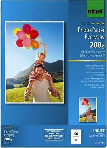 SIGEL Inkjetpapier Photo Paper Everyday, A4, 200 g/m², weiß, hochglänzend (50 Blatt), Sie erhalten 1 Packung á 50 Blatt