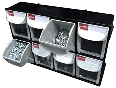 SHUTER Tilt out bin, Storage Container w/8 Drawers, Cabinet for Hardware Parts Craft, Small Parts Storage Organiser, Wall-mounted, Black FO-308-BK
