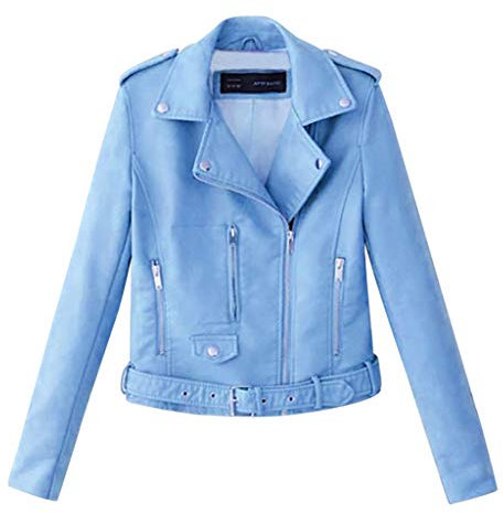 Yowablo Lederjacke Damen Künstlich PU Bikerjacke mit Reißverschluss, Kurze Jacke für Herbst mit Niet (L,Blau)