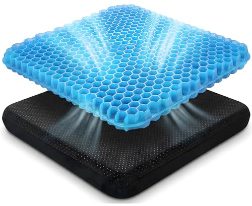 TANNESS Large Gel Seat Cushion for Long Sitting - 45x45cm Memory Foam | Orthopedic Support Cushion for Sciatica, Tailbone and Hip Pain with Pressure Relief on the Back for Long Sitting