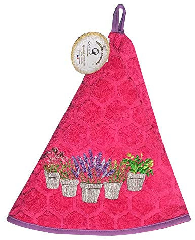 Essuie main rond en éponge Tissage Jacquard Herbier et lavande Rose Qualité Premium