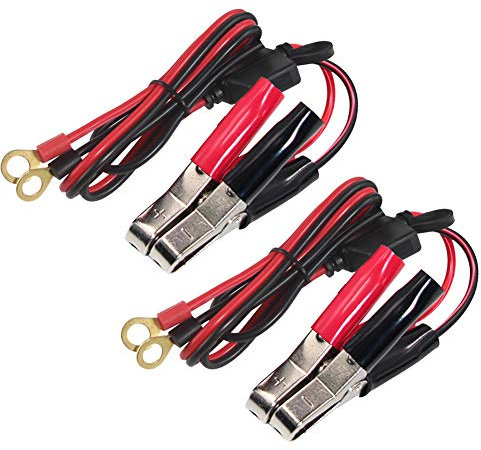 Battery Alligator Clips Booster Jumper Cable - O Ring Terminal Harness Wire 2 Pin Lug Cable for Car Battery Charging 16AWG (3ft-2 pack)