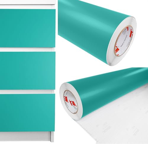 DecoMeister Klebefolien Deko-Folie Selbstklebefolie Selbstklebende Möbelfolie Einfarbig Folie für Interior Exterior Einheitliche Farbe Fertigrolle 100cm x 600cm Türkis Blau Matt