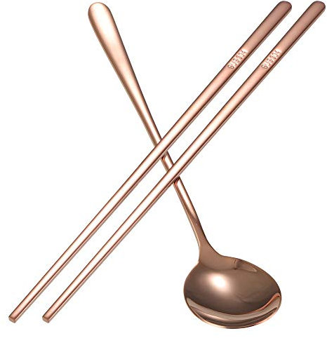 Cuillère, baguettes, cadeau de Noël, pour ensemble de couverts cuillère cuillère coréenne en acier inoxydable(Rose)