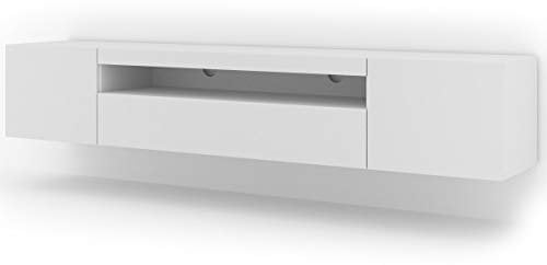 BIM Furniture Lowboard TV 200 cm - Universell Sideboard mit Laminierten Fronten, Hängend oder stehend - Fernsehschrank HiFi Schrank fürs Wohnzimmer Weiß Matt