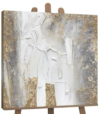 YS-Art Abstrakt Acrylbild Fantasie handgemalt Bild grau weiß gold