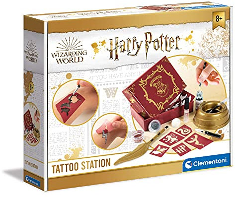 Clementoni 18671 Harry Potter Tattoo Maker, Kreativspiel für individuelle Tattoos, Schreibtisch Set mit praktischer Ablage, magische Hautverzierungen für Potterheads ab 7 Jahren