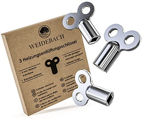 3x WEIDEBACH® Heizungsentlüftungsschlüssel, für alle Heizkörper Entlüftungsschlüssel, ROBUST & STABIL, mindert Geräusche, Entlüfter Heizung