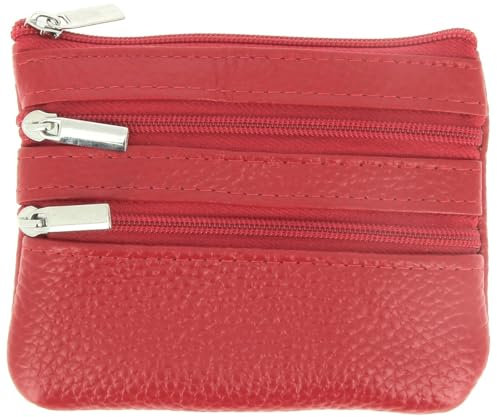 KARL LOVEN Porte Monnaie Homme Slim en Cuir Slim Rouge Léger Triple Compartiment Monnaie Billet Porte-clefs