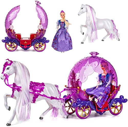 Set: Puppen Kutsche mit Pferd Verschiedene Modelle frei wählbar & Puppe - lila passend für Barbie Puppen - Steffi Love - LOL Surprise Spielzeug Puppe ..