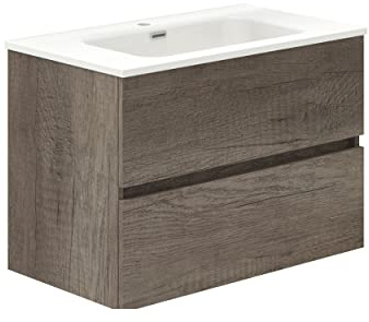 Baikal Mobile da bagno a due cassetti, sospeso a parete con lavandino. Melamina 16. Mobile montato. Mobile da 70 cm Nebraska senza specchio