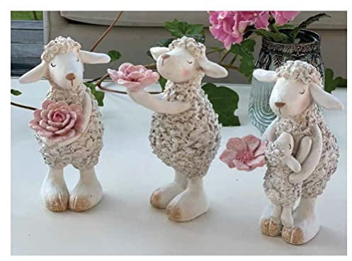 La Vida Lustige Deko-Schafe weiß m. rosa Blumen Polyresin Osterdekoration 3 Variationen