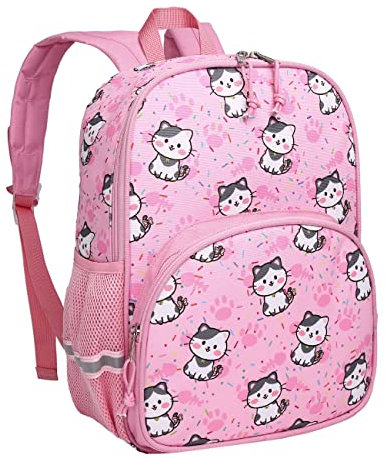 Kasgo Kinderrucksack, Niedlich Vorschule Kinder Rucksack Kindergartenrucksack Kleinkind Schulrucksack mit Brustgurt für Mädchen Jungen 3-7 Jahren Kätzchen