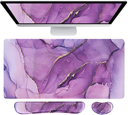 Anyshock Mauspad Handgelenkstütze, Schreibtischmatte, Tastatur Handgelenkauflage, Memory Foam für Zuhause, Büro (Lila Marmor)