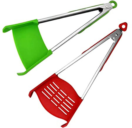 Spatula Tongs, 2 in 1 Spatula and Tongs, Simply Flip, Simply Flip Spatula and Tongs,Clever Spatula Tongs Safe Grabs Food,Kitchen Cooking Tools Christmas Gifts (Red+Green)