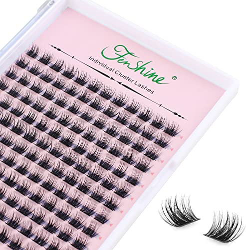 Fenshine Cluster Lashes Individual Lashes Wide Stem C/D Curl 9-15mm Length DIY Eyelash Extension Kit Individual Soft False Lashes for Personal Use at Home (T50, 11mm)