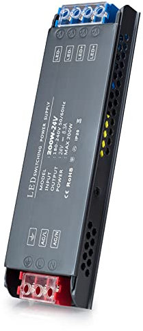 KSIBNW Transformador 220V a 24V Fuente Alimentacion, Ultra Fino LED Alimentación AC 220V a DC 24V 8,3A 200W Driver de Bajo Tensión Controlador de Voltaje Constante Conmutación Compacto para Tira LED