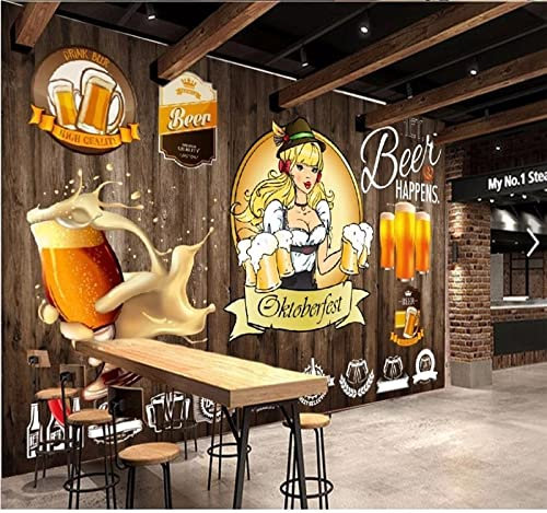 Fototapete Vintage Nostalgisches Bier Mädchen Essen Hintergrund Malmaterial TV Wandbild Tapete Wanddekoration fototapete 3d Vlies wandbild Schlafzimmer-250cm×170cm