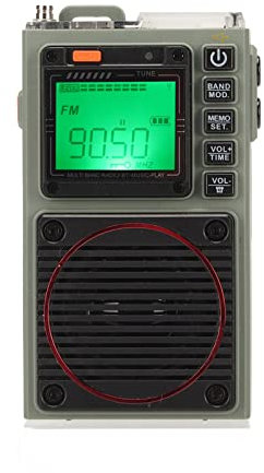 Full Band Portable Radio, FM Radio, AM Medium Wave, SW Shortwave, Bass Stereo SOS Alarm, Bluetooth Card Playback Retro FM VHF AM SW WB Radio with Flashlight